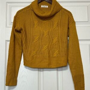 Cozy Mustard Cable Knit Turtleneck Sweater